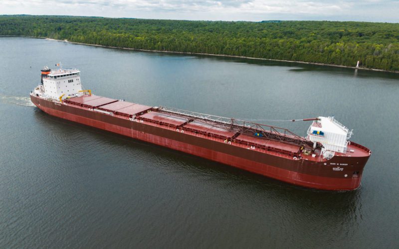 Caption: The M/V Mark W. Barker, the newest addition to the U.S.-flagged Laker fleet, can carry an impressive 26,000 gross tons (Photo Credit: Interlake Steamship Company)