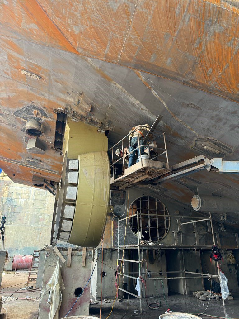 New Kort Nozzle installation, photo provided by USMMA Intern James Dunagan, Class of 2025