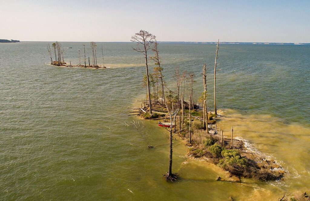 Water laps fragments of James Island in the Chesapeake Bay in September 2020. Dave Harp / The Bay Journal