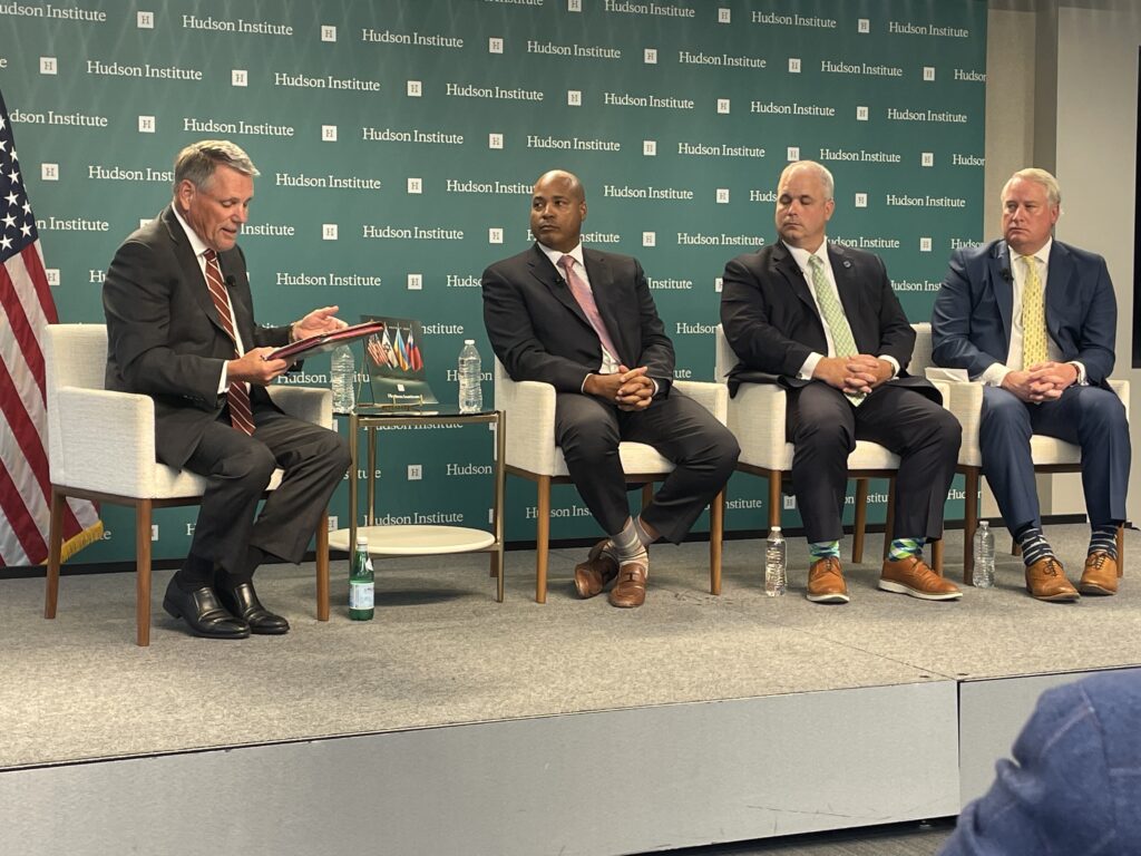 Hudson Institute Senior Fellow Mike Roberts (Left) hosts the discussion at the Institute's DC offices (Credit: American Maritime VOICES).