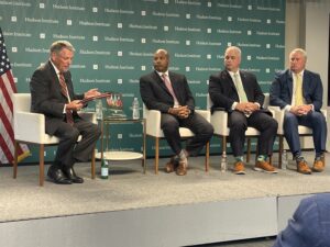 Hudson Institute Senior Fellow Mike Roberts (Left) hosts the discussion at the Institute's DC offices (Credit: American Maritime VOICES).
