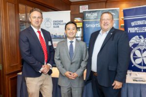 From left to right: Chicago Propeller Club Vice President Ben Pinnington, Acting MARAD Administrator Sang Yi and Chicago Propeller Club President Chris Carr (Image Credit: Chicago Propeller Club))