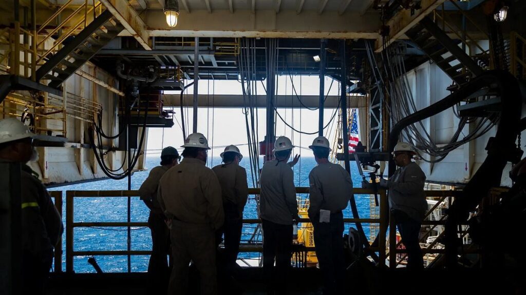 Interior Secretary Doug Burgum tours an offshore oil rig during a visit to the Gulf of America to discuss energy policy, May 1, 2025. Photo: U.S. Department of the Interior via Flickr / Public Domain